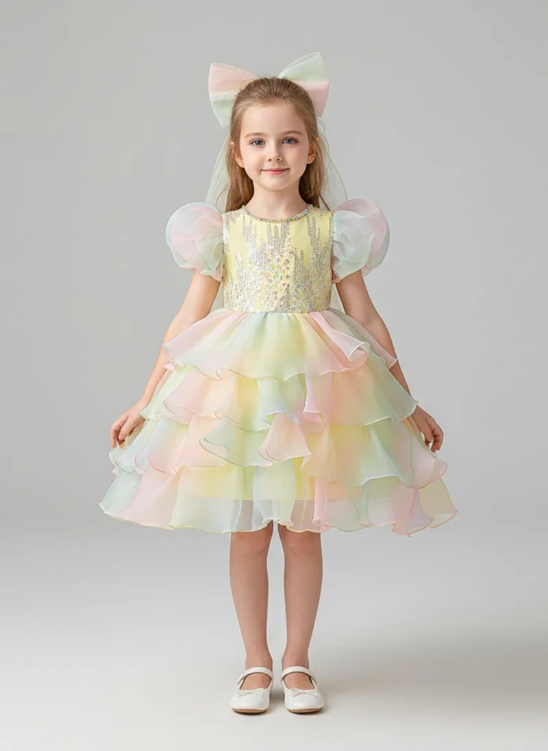 بيبي كلو Girls Rainbow Layered Tulle Party Dress